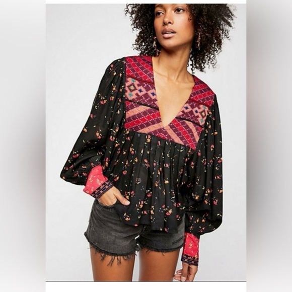 Free People Tops - Free People NWT Black Floral Boho Top…